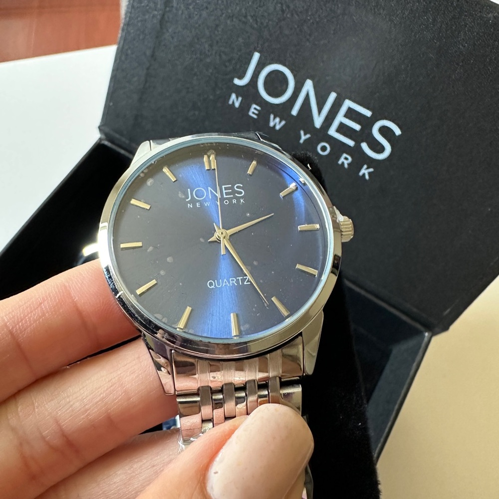 🆕 Jones New York His & Hers Watch Chrome Blue Face Bracelet Watch Gift Set - Picture 13 of 15